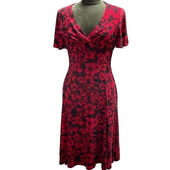 Chaps Ladies Black and Red Floral Dress, Size Small - Picture 3 of 8